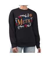 G-iii 4Her by Carl Banks Women's Black New York Mets Retro Roses Fleece Pullover Sweatshirt