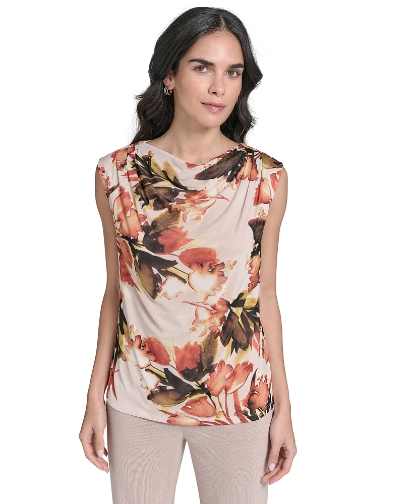 Calvin Klein Petite Floral-Print Mesh Blouse