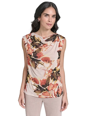 Calvin Klein Petite Floral-Print Mesh Blouse