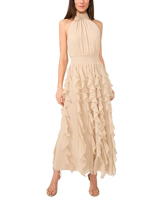 1.state Women's Halter Ruffle Maxi Dress