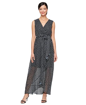 Sl Fashions Women's Printed Chiffon Ruffled Sleeveless Dress