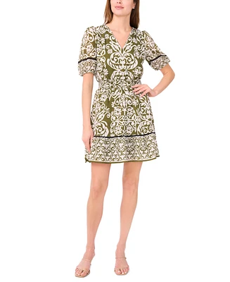 Msk Women's Short-Sleeve V-Neck A-line Dress