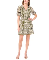 Msk Women's Short-Sleeve V-Neck A-line Dress