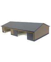 1/64 Tan & Gray 2 Door 70ft x 130ft Wooden Implement Pole Building w/ Divided Shop Area
