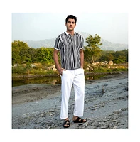 Men's Cream White & Midnight Black Multitrack Knit Polo T-Shirt