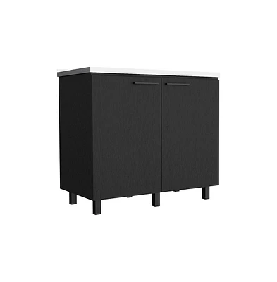 Salento 2 Freestanding Utility Base Cabinet with Stainless Steel Countertop and 2-Door, Smokey Oak