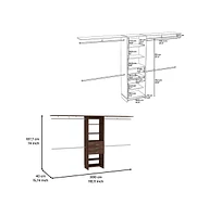 Zamora 69"W - 118"W Closet System with Four Hanging Rods, Three Drawers, and Five Shelves, Dark Walnut