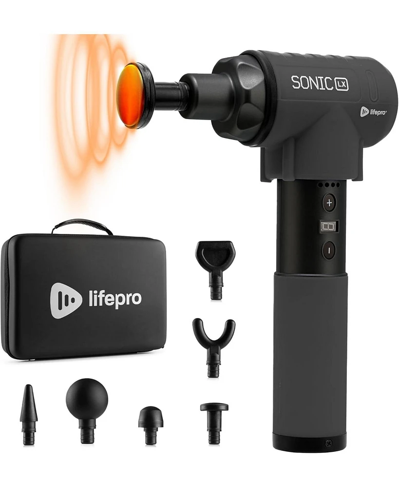 LifePro Sonic Lx Professional Heated Percussion Massage Gun with 9 Speeds & 10 Attachments for Deep Tissue, Neck & Back Relief