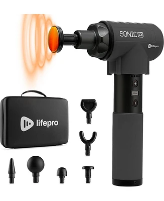 LifePro Sonic Lx Professional Heated Percussion Massage Gun with 9 Speeds & 10 Attachments for Deep Tissue, Neck & Back Relief