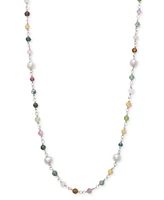 Cultured Freshwater Pearl (4-5mm) & Multicolor Tourmaline 18" Collar Necklace in Sterling Silver