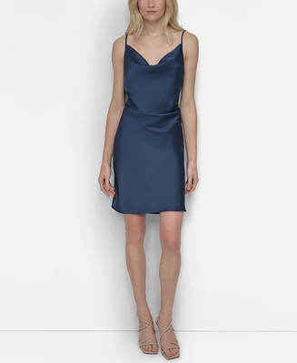 Dkny Women's Satin Cowlneck Sleeveless Slip Dress
