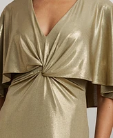 Lauren Ralph Women's Metallic Jersey Twist-Front Cape Gown