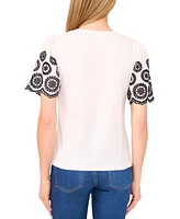 CeCe Women's Embroidered-Sleeve Top