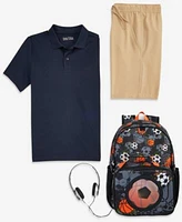 Nautica Big Boys Uniform Quick Dry Performance Stretch Polo Uniform Lowell Stretch Moisture Wicking Jogger Shorts Inmocean All Star Sports Backpack Lunch Bag Headphone Set