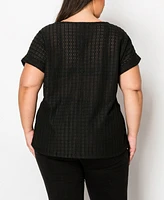 Coin 1804 Plus Eyelet Jersey Scoop Neck Side Buttons Top