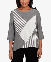 Alfred Dunner Women's Santa Barbara Diagonal Spliced Stripe Top