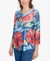 Alfred Dunner Women's El Paso Dramatic V-Neck Floral Top