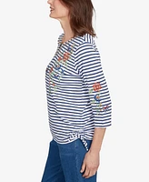 Alfred Dunner Women's El Paso Floral Stripe Ruched Sides Top