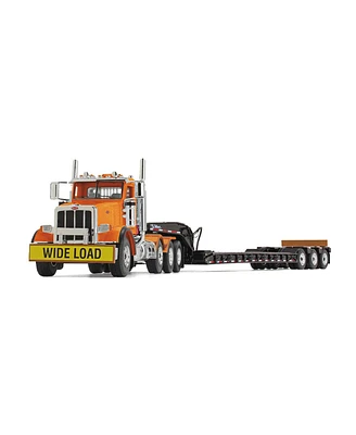 First Gear 1/50 Bright Orange Peterbilt 367 Day Cab Semi Truck w/ Talbert 55SA Lowboy