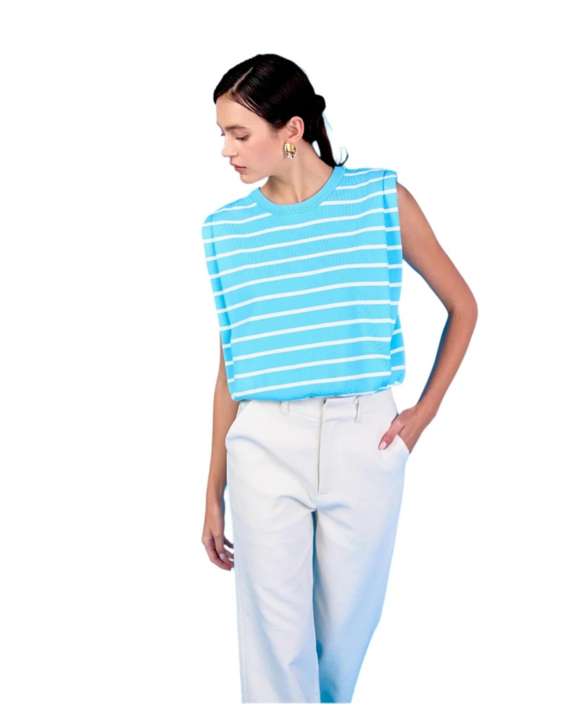 endless rose Women's Stripe Sleeveless Pleated Knit Top