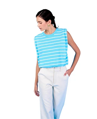 endless rose Women's Stripe Sleeveless Pleated Knit Top
