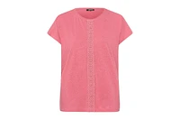 Olsen Embroidered Trim Cotton Linen Tee