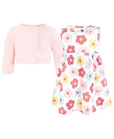 Hudson Baby Girls Cotton Dress and Cardigan Set, Cheerful Flower