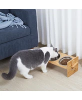 Bingopaw Adjustable Cat Bowl Set,Stainless Steel Bowls w/Bamboo Stand, 4 Height & Angle Positions for Cats/Kittens/Small Pets