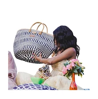 Balance Stripes Handwoven Beach Straw Tote Basket