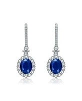 White Gold Plated with Colored Cubic Zirconia Drop Hook Earrings