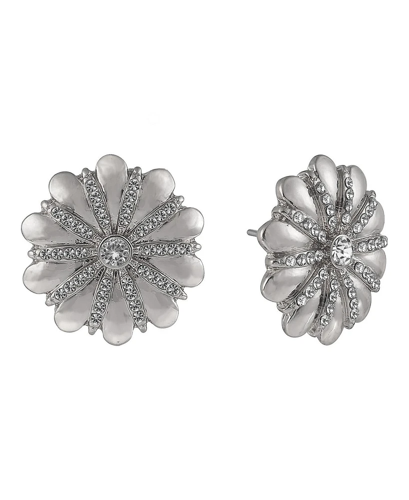 Laundry by Shelli Segal Silver Tone Flower Button Earrings