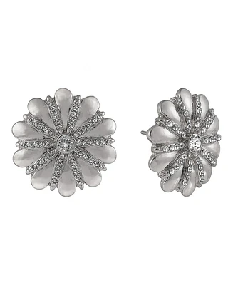 Laundry by Shelli Segal Silver Tone Flower Button Earrings