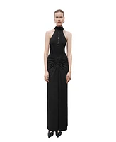 Nocturne Women's Halter Neck Maxi Dress with Drape Details
