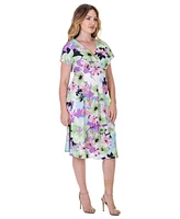 24seven Comfort Apparel Petite Floral Print Empire Waist Kimono Cap Sleeve Knee Length Dress