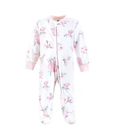 Hudson Baby Girls Fleece Sleep and Play, Basic Pink Floral