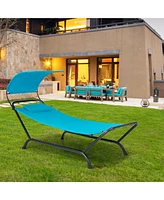 Gymax Chaise Lounge Bed w/ Detachable Sunshade Canopy Hammock Rustproof Metal Stand
