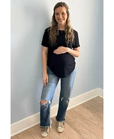 Pinkblush Maternity Blue Frayed Wide Leg Cropped Jeans