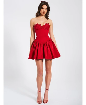 Miss Circle Women's Sacha Red Lace Drop Waist Corset Puffy Mini Dress