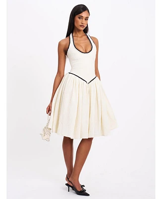 Miss Circle Women's Natalie U Neck Halter Drop Waist Tweed Midi Dress