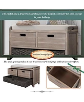 Storage Bench With Removable Basket And 2 Drawers, Fully Assembled Shoe Bench