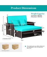 Gymax Rattan Loveseat Set Daybed Lounge w/ Storage Ottoman Side Tables Adjust Patio