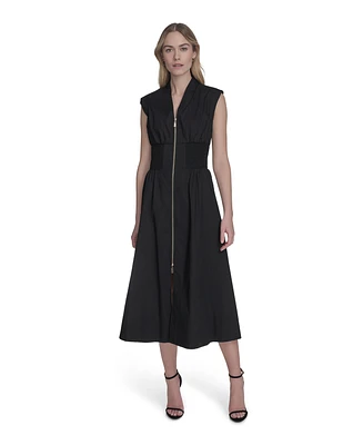 Vince Camuto Women's Cotton Zip-Front Midi Dress