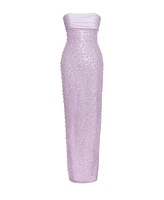 Miss Circle Women's Lainey Purple Satin Sequin Pearls Beaded Maxi Dress