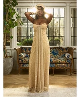 Miss Circle Women's Ada Gold Rhinestone Embellished Strapless Gown with Head Scarf
