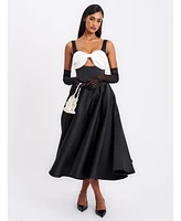 Miss Circle Women's Edda Black Maxi Gown with White Bow