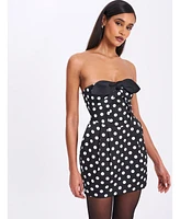 Miss Circle Women's Tahira Black Polka Strapless Mini Dress with Bow