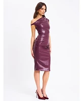 Miss Circle Women's Sabina Purple Leather Slash Neck Midi Dress