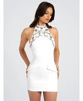 Miss Circle Women's Ori White Halter Neck Crystal Pearl Mini Dress