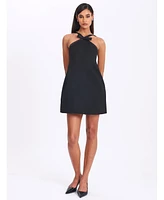 Miss Circle Women's Caitlin Black Satin Trim Mini Dress with Bow