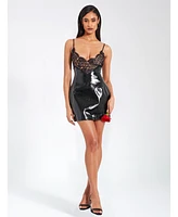 Miss Circle Women's Shelby Black Faux Leather with Lace Mini Dress
